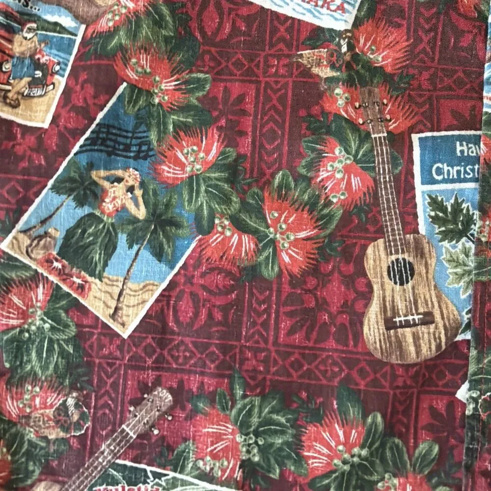 Reyn Spooner Mele Kalikimaka Vtg XMAS Santa Postcard Aloha Shirt Mens M Limited